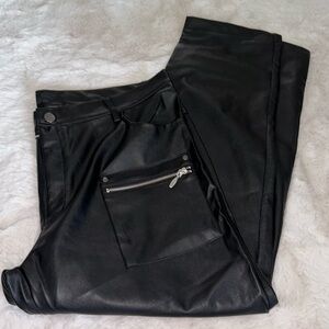 Men’s 38 x 29 Black Faux Leather Biker Detail Pants / NEW